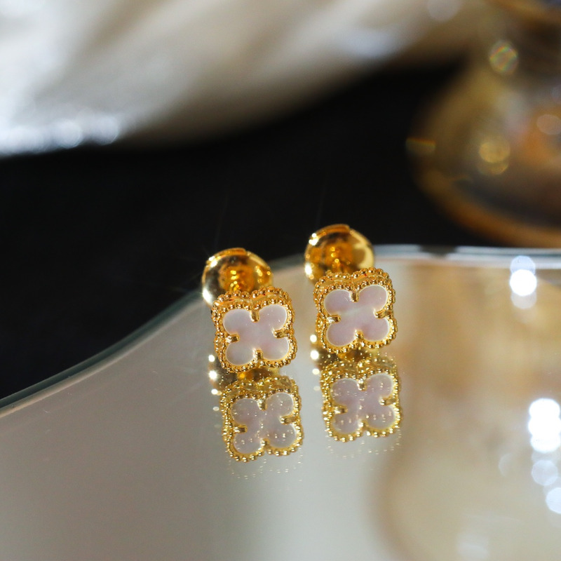 Van Cleef & Arpels Vintage Alhambra Earrings White/Golden