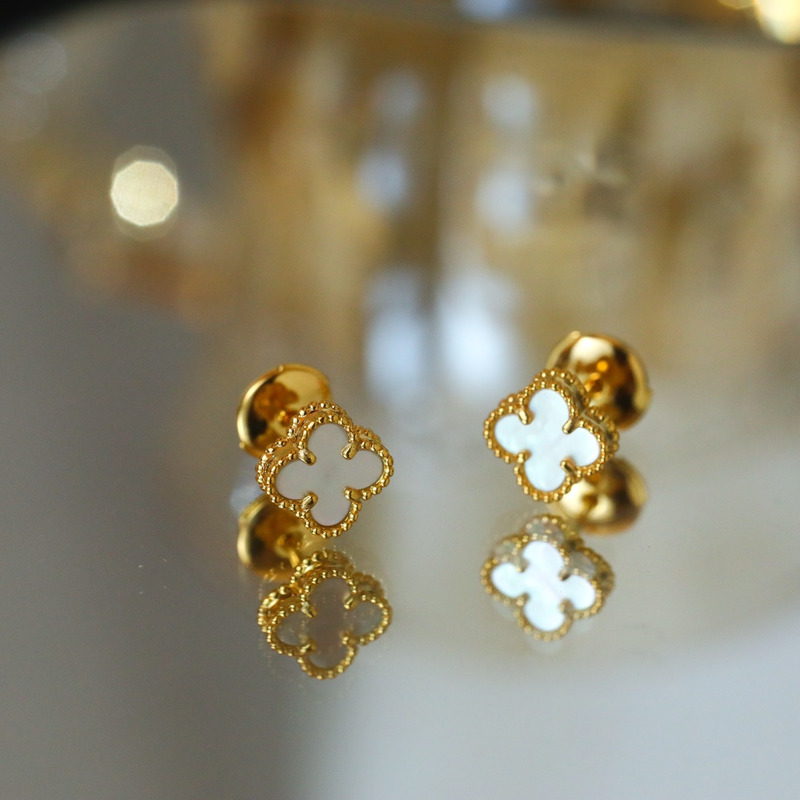 Van Cleef & Arpels Vintage Alhambra Earrings White/Golden