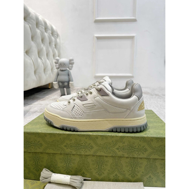 G*u*i interlocking g sneaker with white leather webbing gray