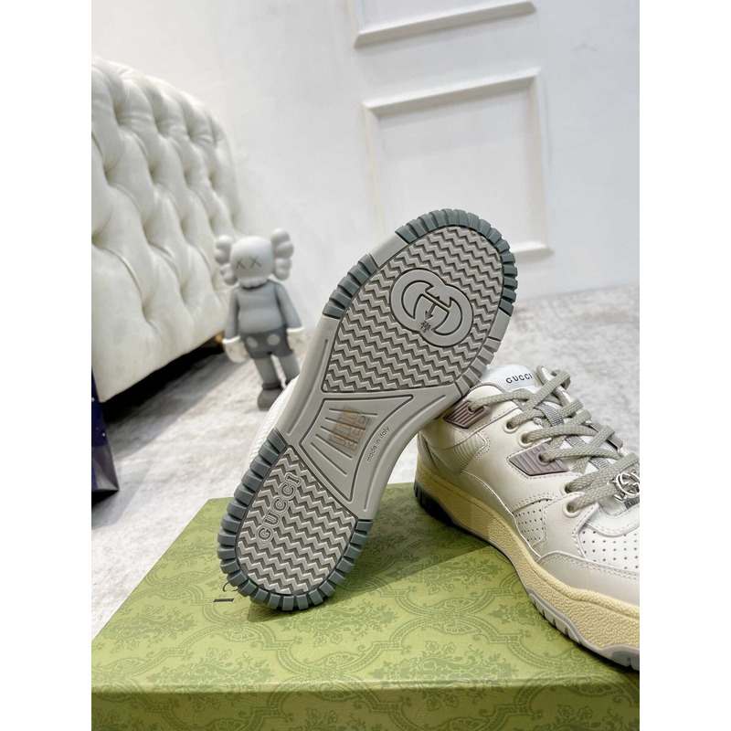 G*u*i interlocking g sneaker with white leather webbing gray