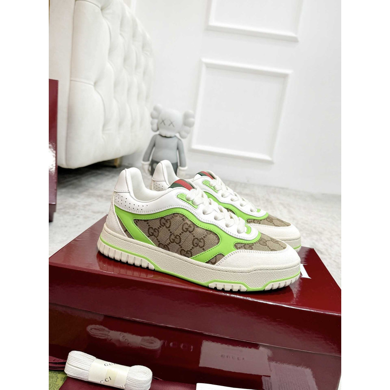 G*u*i re-web sneaker with classic gg canvas and leather fluorescent green