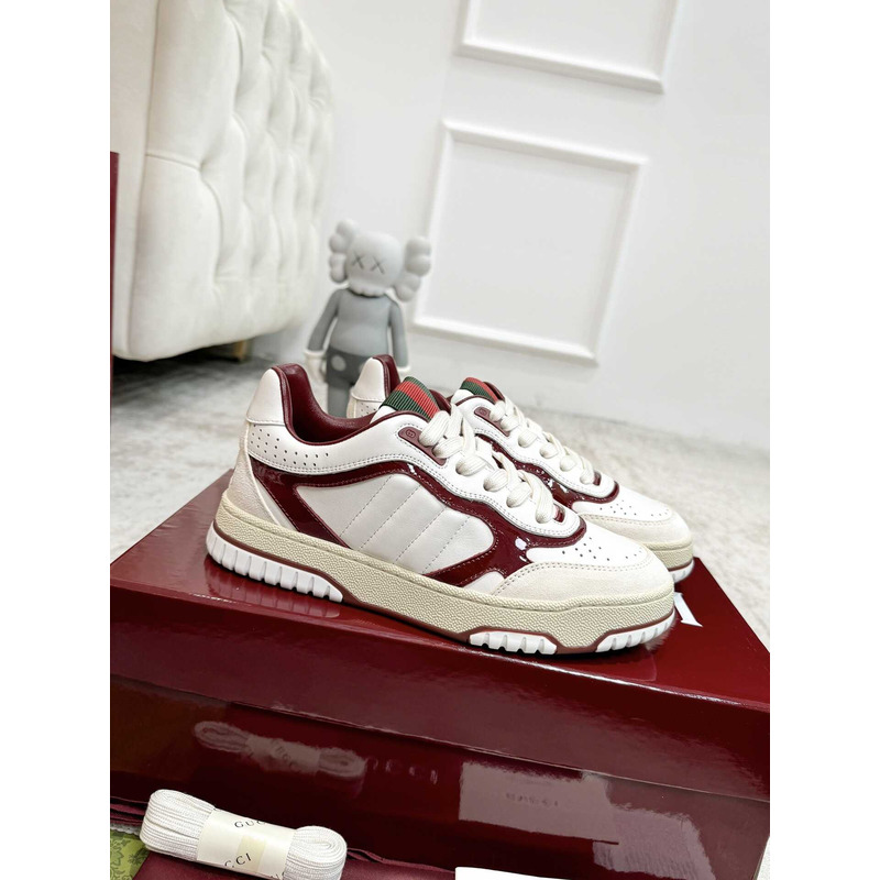 G*u*i re-web sneaker with white leather and G*u*i rosso ancora patent leather piping red