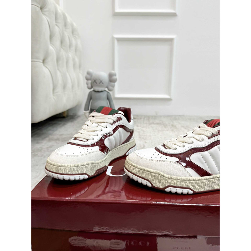 G*u*i re-web sneaker with white leather and G*u*i rosso ancora patent leather piping red