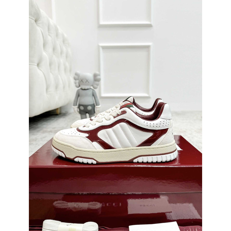 G*u*i re-web sneaker with white leather and G*u*i rosso ancora patent leather piping red