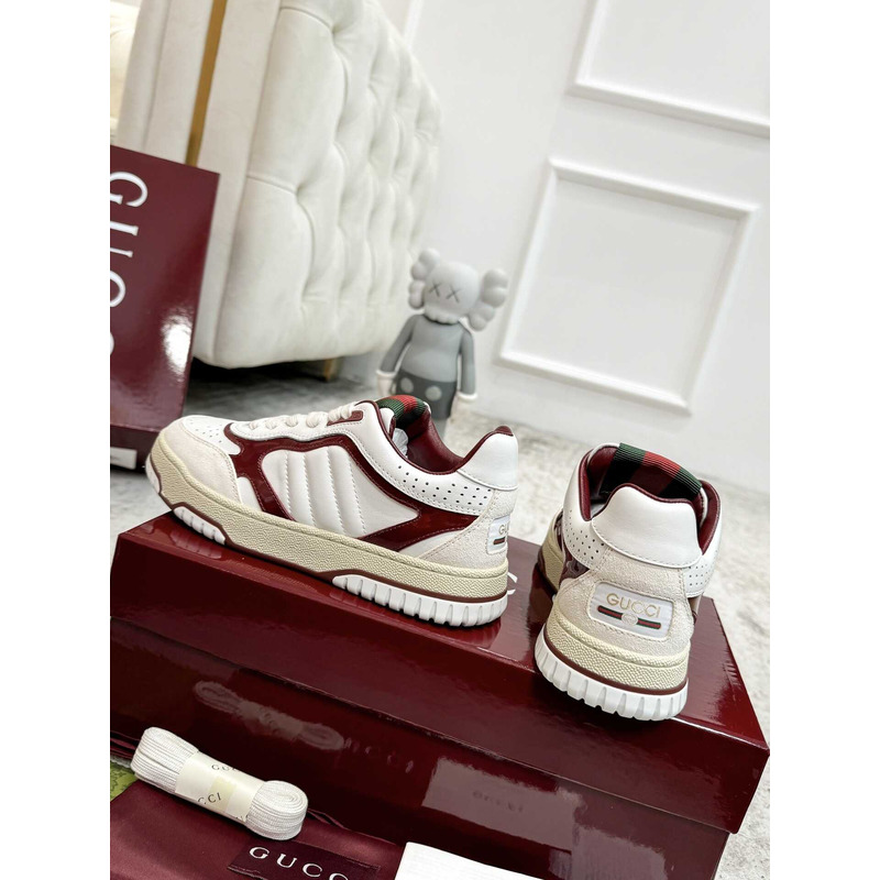 G*u*i re-web sneaker with white leather and G*u*i rosso ancora patent leather piping red