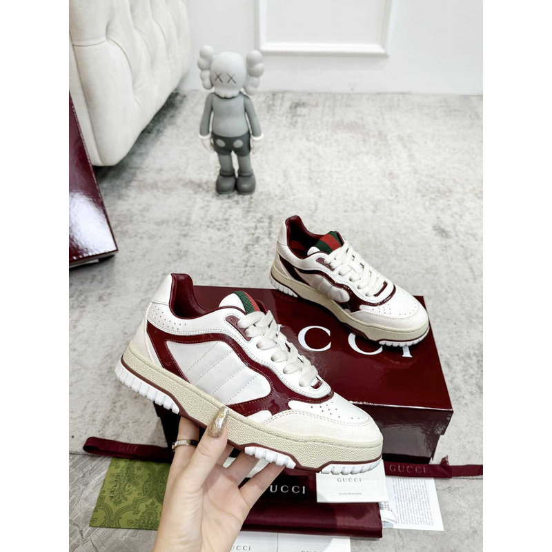 G*u*i re-web sneaker with white leather and G*u*i rosso ancora patent leather piping red