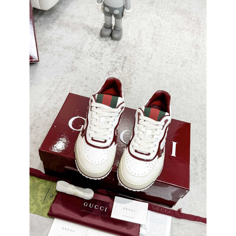 G*u*i re-web sneaker with white leather and G*u*i rosso ancora patent leather piping red