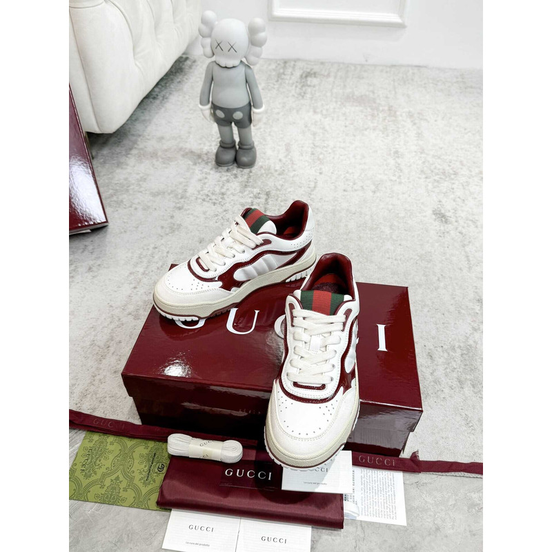 G*u*i re-web sneaker with white leather and G*u*i rosso ancora patent leather piping red