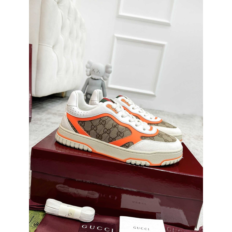 G*u*i re-web sneaker with classic gg canvas and leather orange