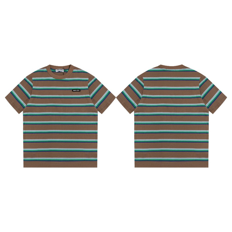 Miu Miu Jersey T-shirt Stripes Cotton Brown