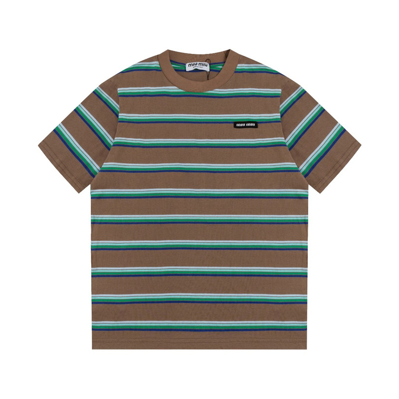 Miu Miu Jersey T-shirt Stripes Cotton Brown