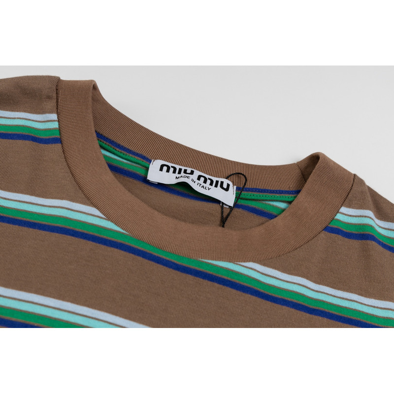 Miu Miu Jersey T-shirt Stripes Cotton Brown