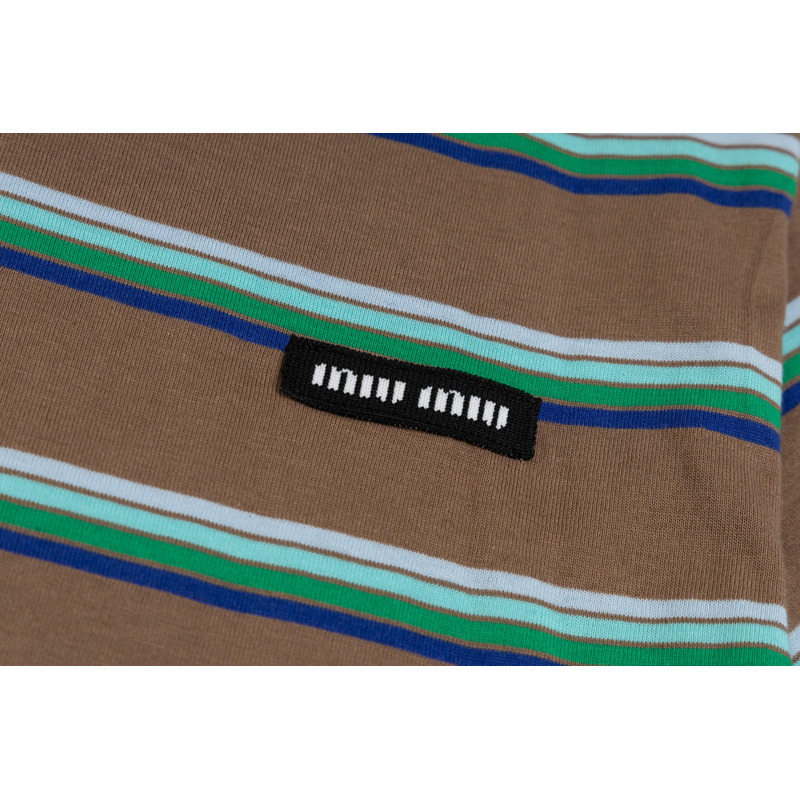 Miu Miu Jersey T-shirt Stripes Cotton Brown