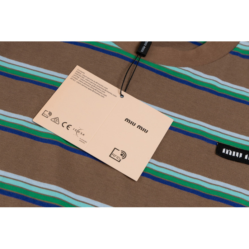 Miu Miu Jersey T-shirt Stripes Cotton Brown