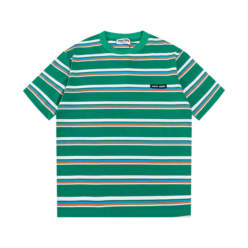 Miu Miu Jersey T-shirt Stripes Cotton Green