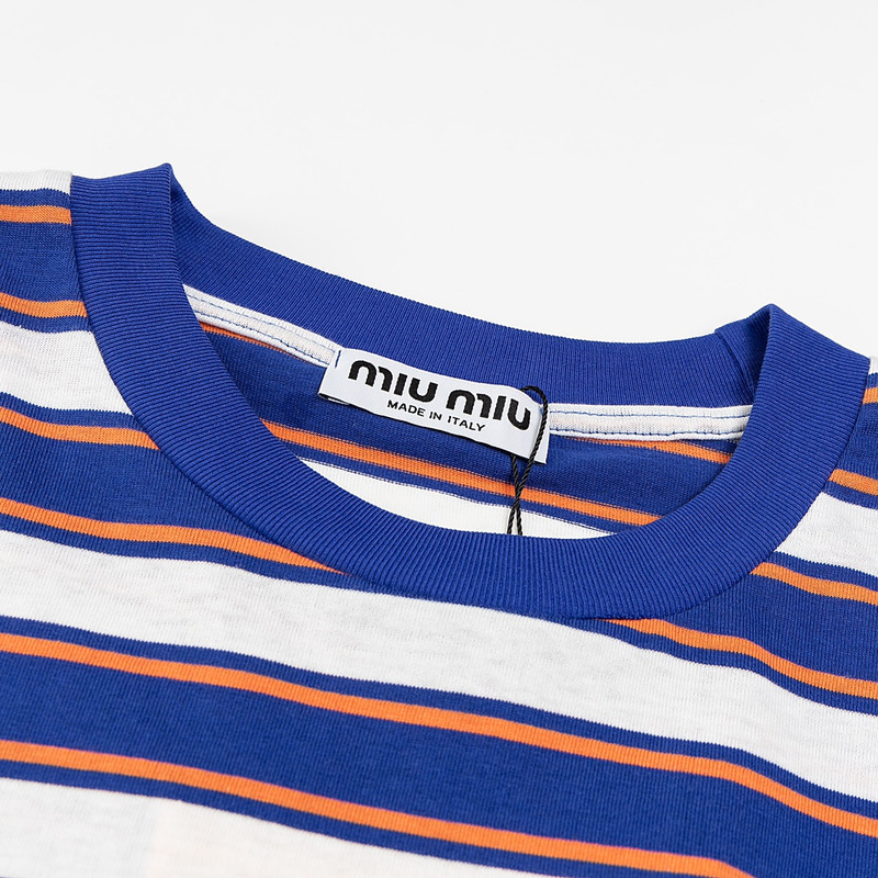 Miu Miu Jersey T-shirt Stripes Cotton Light Blue