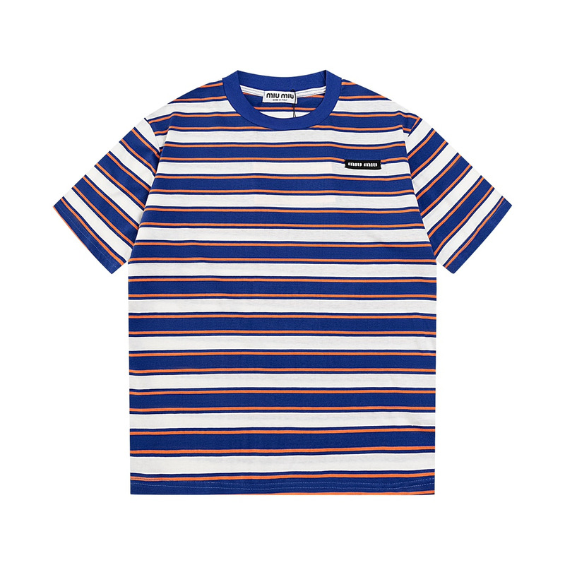 Miu Miu Jersey T-shirt Stripes Cotton Light Blue