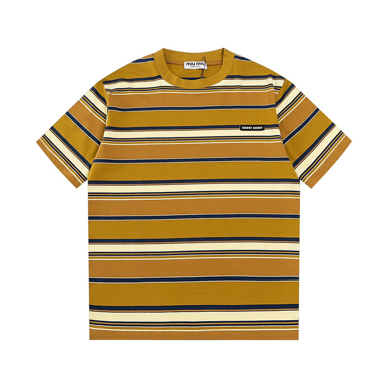 Miu Miu Jersey T-shirt Stripes Cotton Mustard