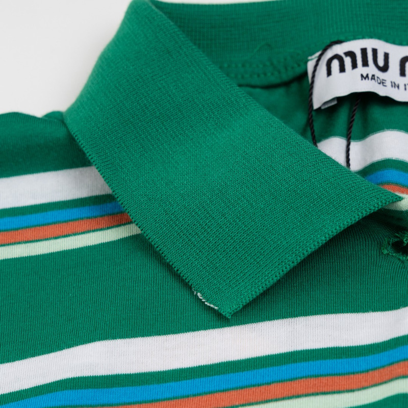 Miu Miu Jersey Polo Shirt Stripes Cotton Green