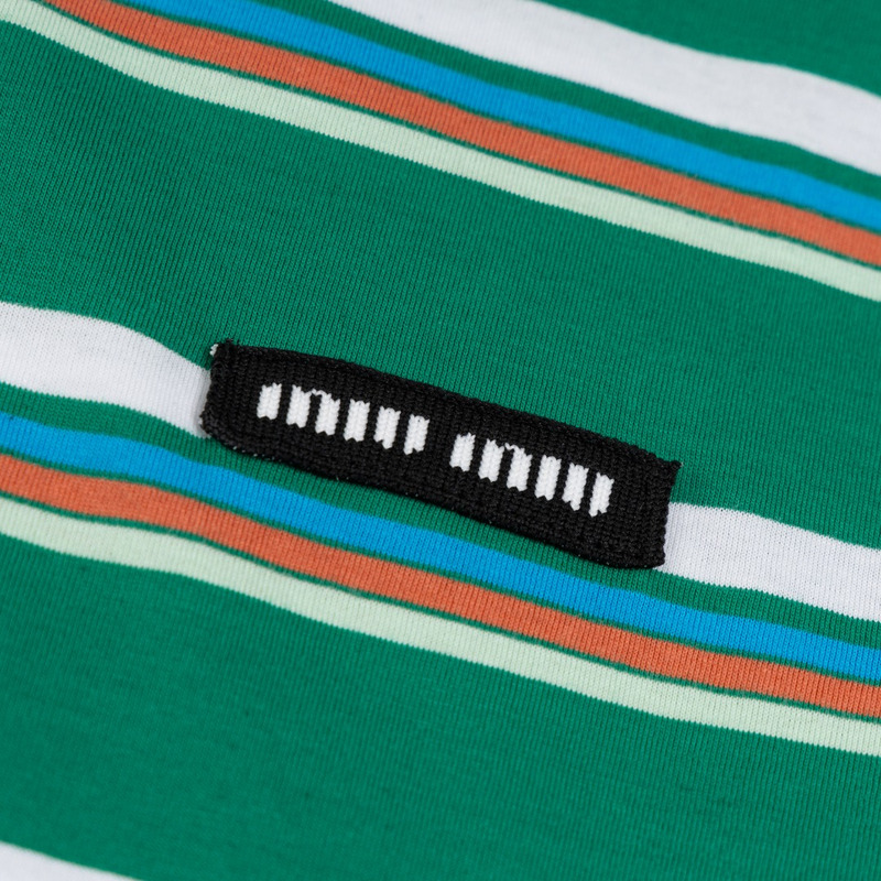 Miu Miu Jersey Polo Shirt Stripes Cotton Green