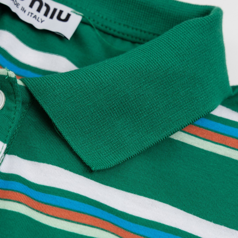 Miu Miu Jersey Polo Shirt Stripes Cotton Green