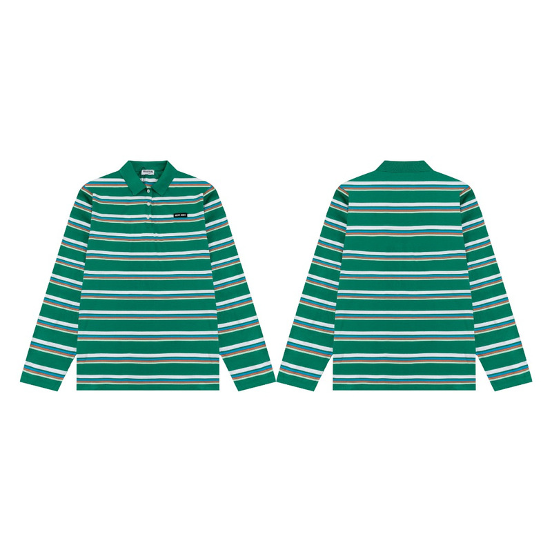 Miu Miu Jersey Polo Shirt Stripes Cotton Green