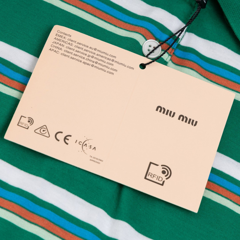 Miu Miu Jersey Polo Shirt Stripes Cotton Green