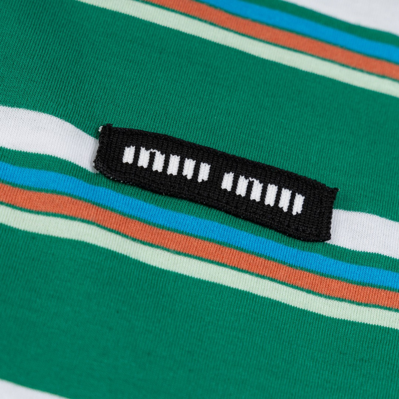 Miu Miu Jersey Polo Shirt Stripes Cotton Green