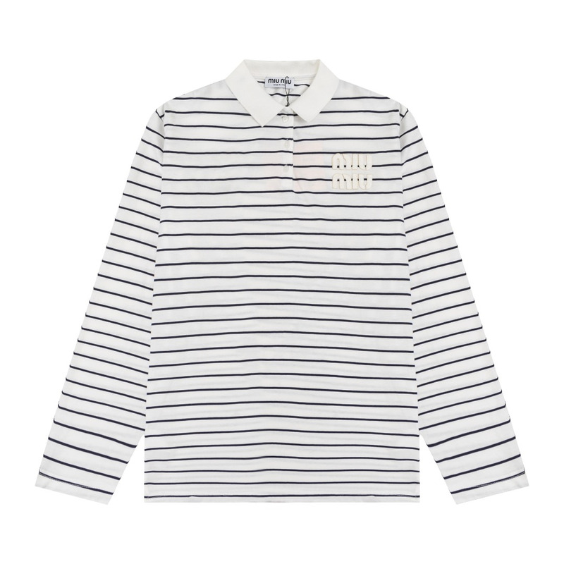 Miu Miu Jersey Polo Shirt Stripes Cotton Black and White