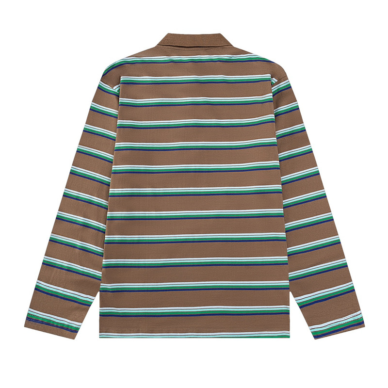 Miu Miu Jersey Polo Shirt Stripes Long-sleeved Cotton Brown