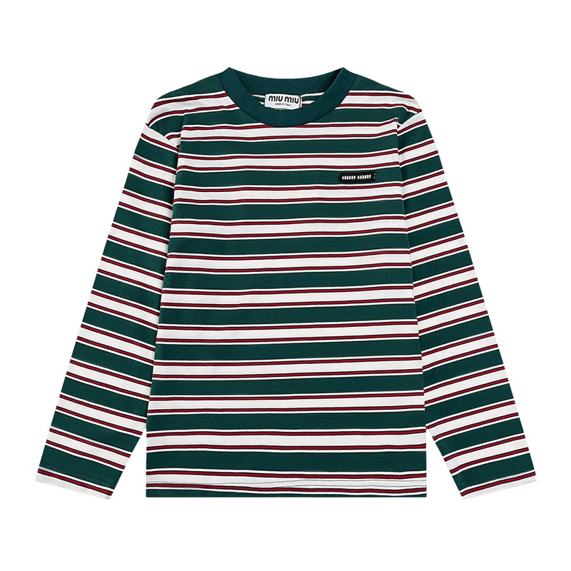 Miu Miu Jersey T-shirt Stripes Cotton Dark Green