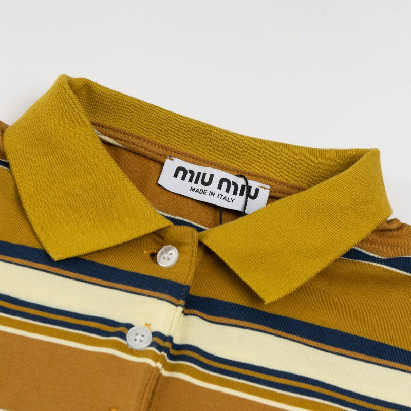 Miu Miu Jersey Polo Shirt Stripes Cotton Mustard