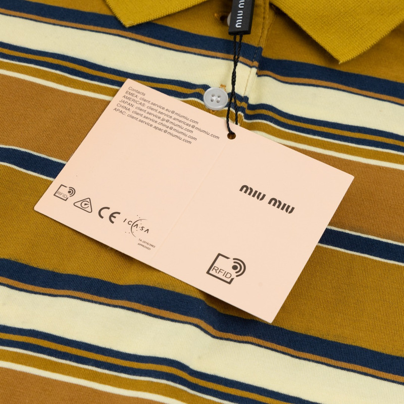 Miu Miu Jersey Polo Shirt Stripes Cotton Mustard