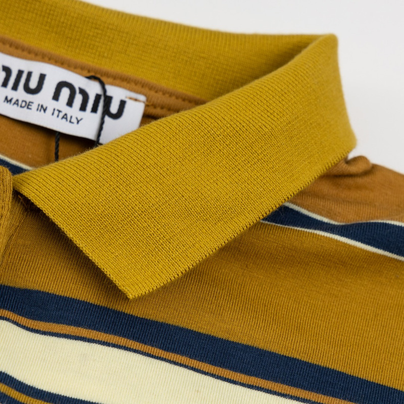 Miu Miu Jersey Polo Shirt Stripes Cotton Mustard