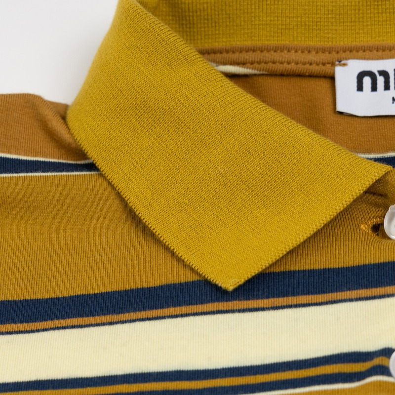 Miu Miu Jersey Polo Shirt Stripes Cotton Mustard