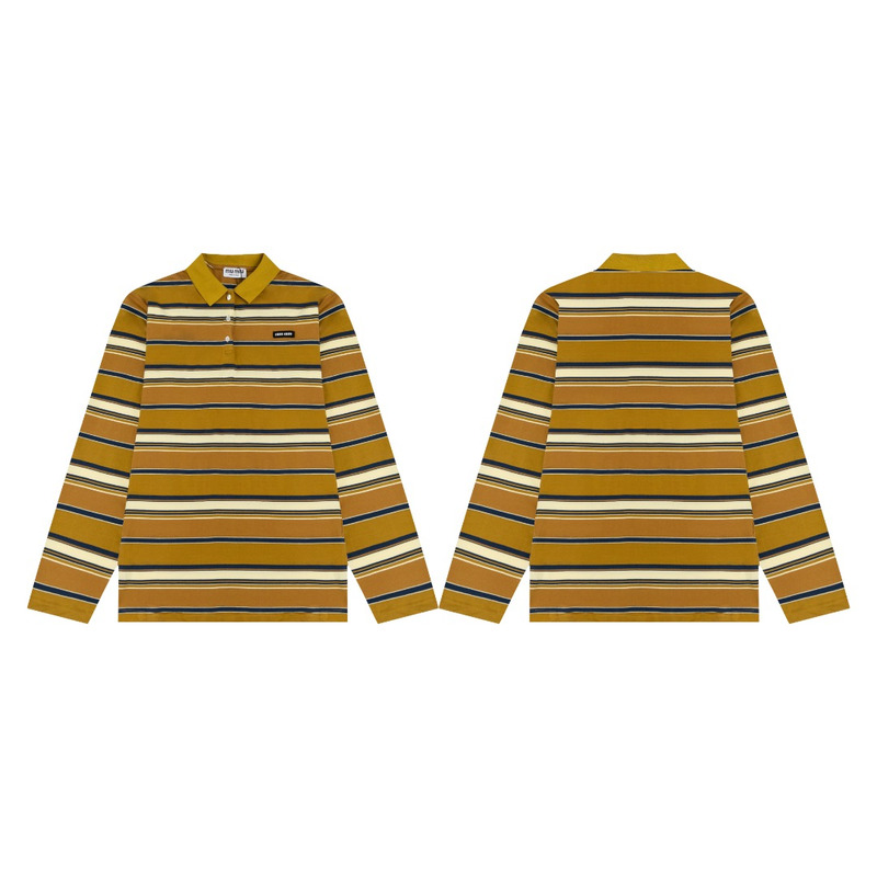 Miu Miu Jersey Polo Shirt Stripes Cotton Mustard