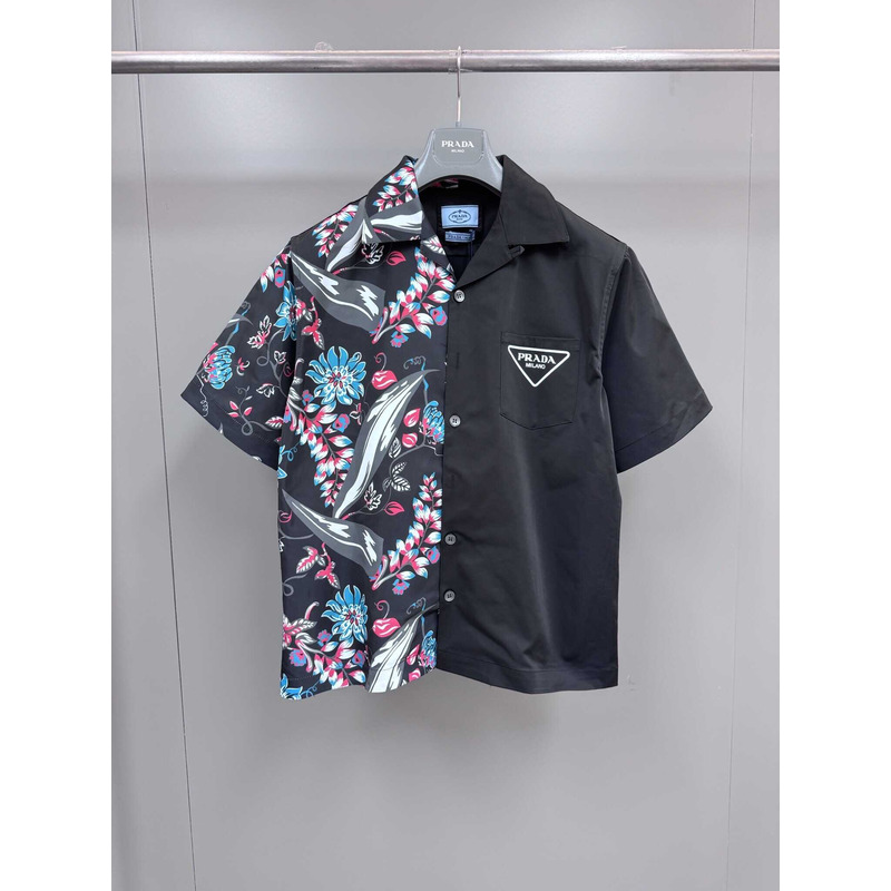 Pra*a double match tropical print shirt bicolor