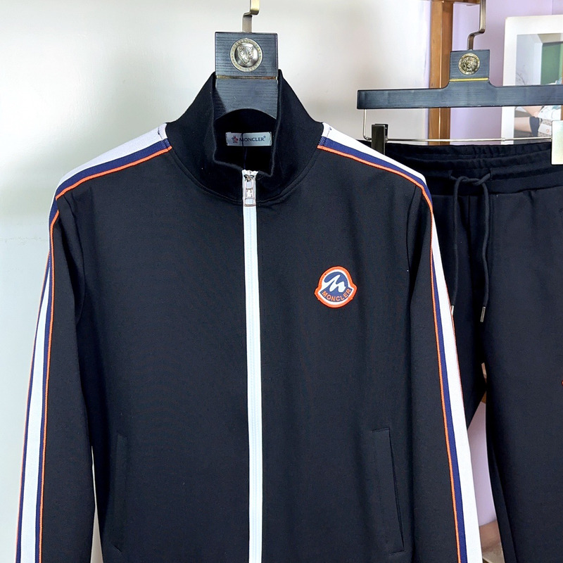 Moncler Classic Logo Zip-up Tracksuits Tricolor Stripe Navy