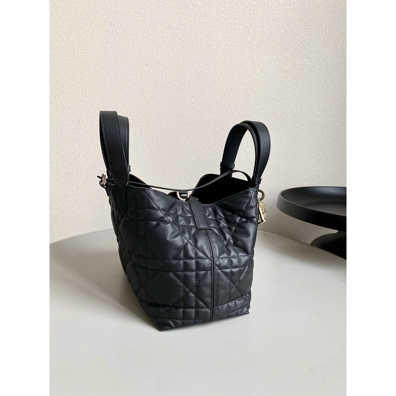 D*or medium toujours bag black macrocannage calfskin