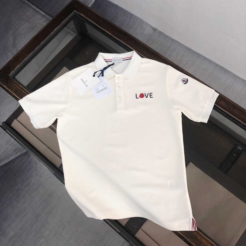 Moncler Love-embroidered Polo Shirt White