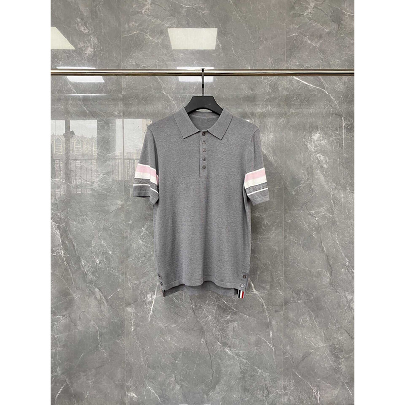 hom Browne Cotton 4-Bar Short Sleeve Polo Gray