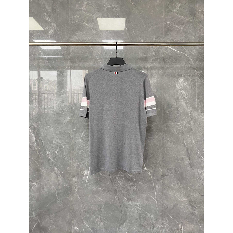 hom Browne Cotton 4-Bar Short Sleeve Polo Gray