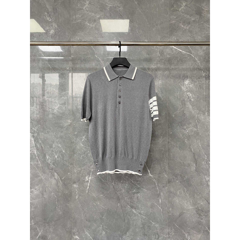 Thom Browne  Cotton 4-Bar Short Sleeve Polo Gray