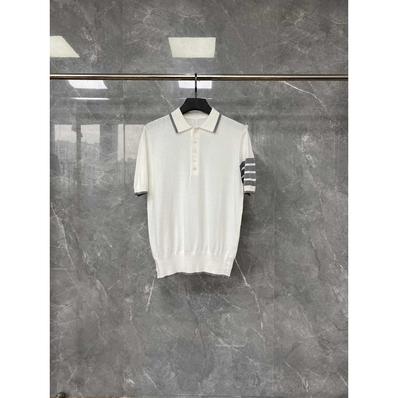 Thom Browne  Cotton 4-Bar Short Sleeve Polo White