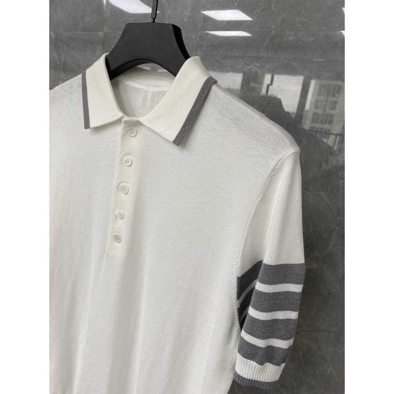 Thom Browne  Cotton 4-Bar Short Sleeve Polo White