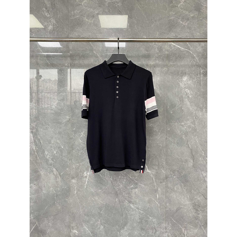 Thom Browne Cotton Short Sleeve Polo Shirt Black