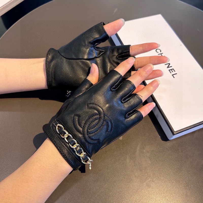 Ch*el leather gloves black