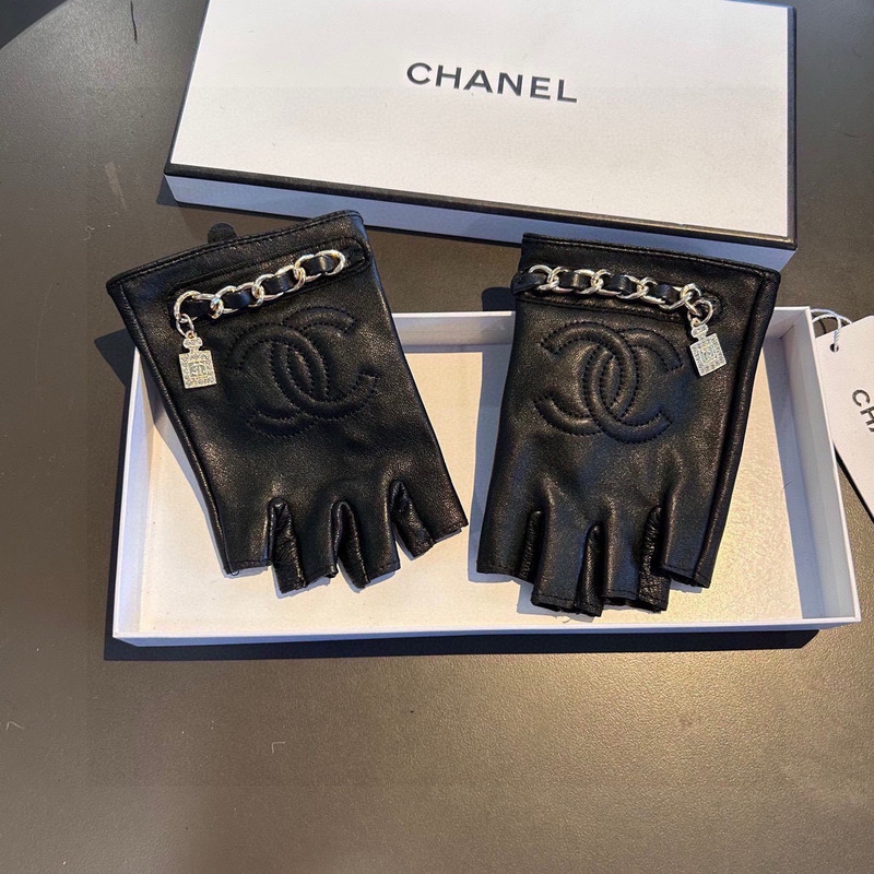 Ch*el leather gloves black