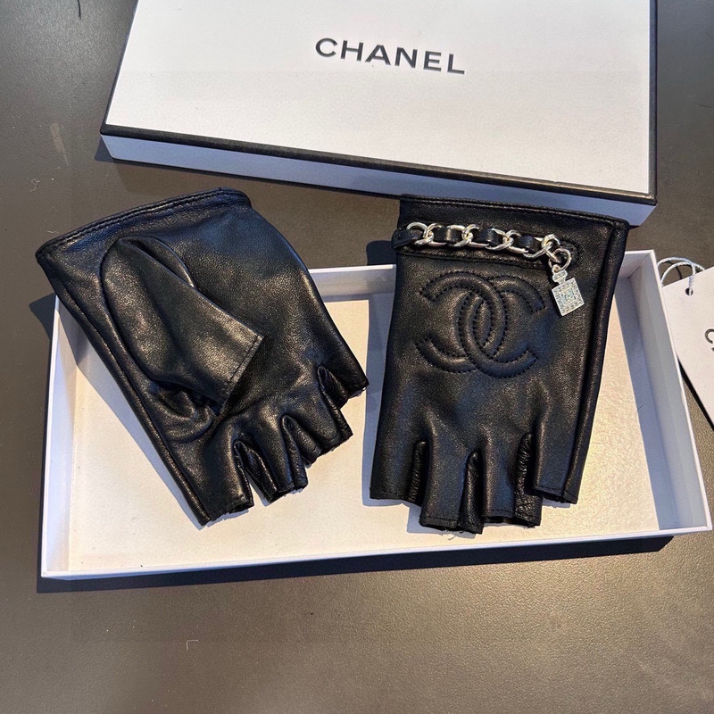 Ch*el leather gloves black