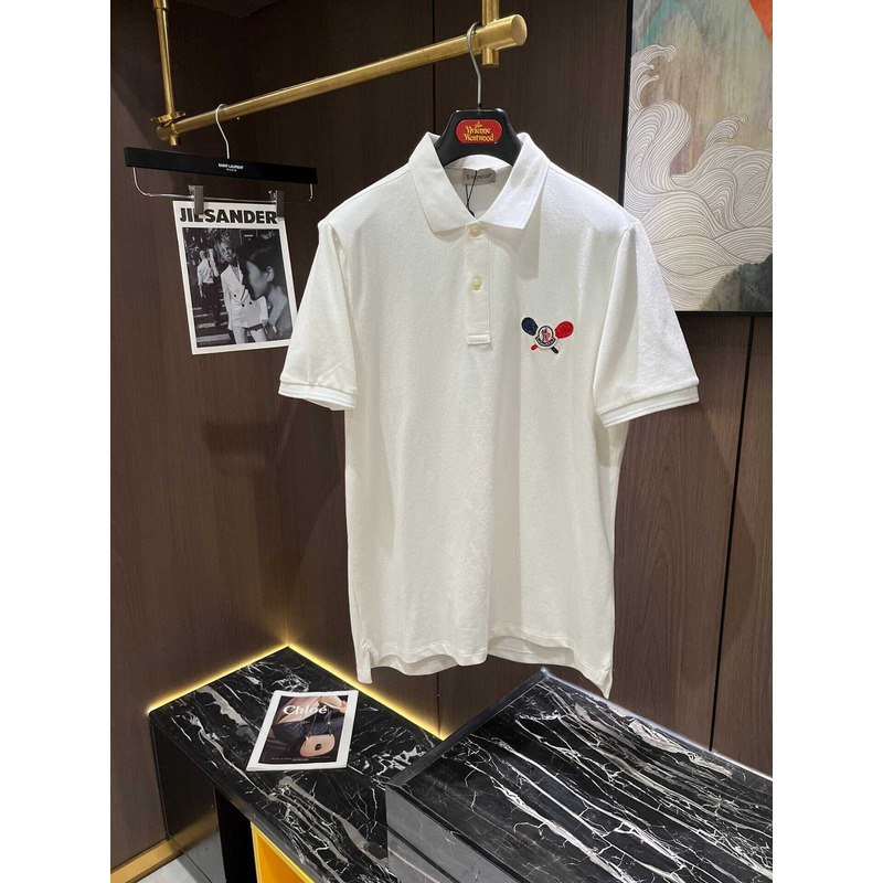 Moncler Logo Embroidered Polo Shirt White